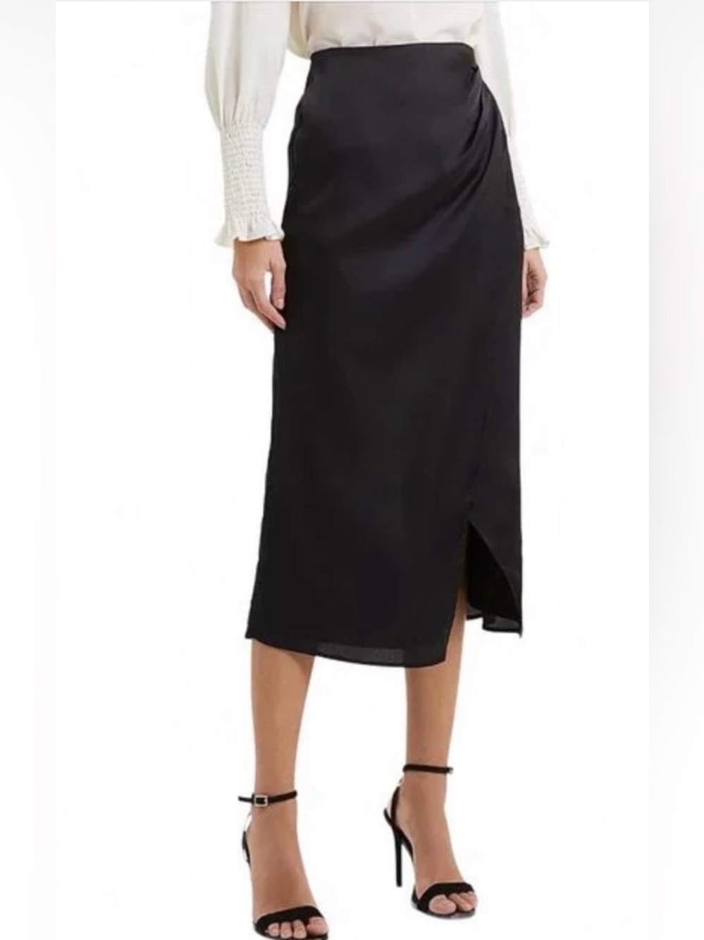 French Connection Women's Black Inu Satin Midi Wrap Skirt SZ 0 NWT